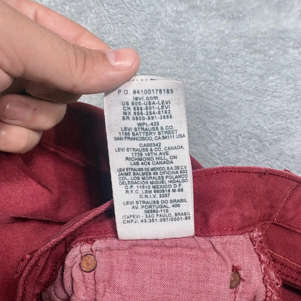 Levi's 501 Original Fit Mens 38x30 Pink Maroon Button Fly Straight Leg Jeans